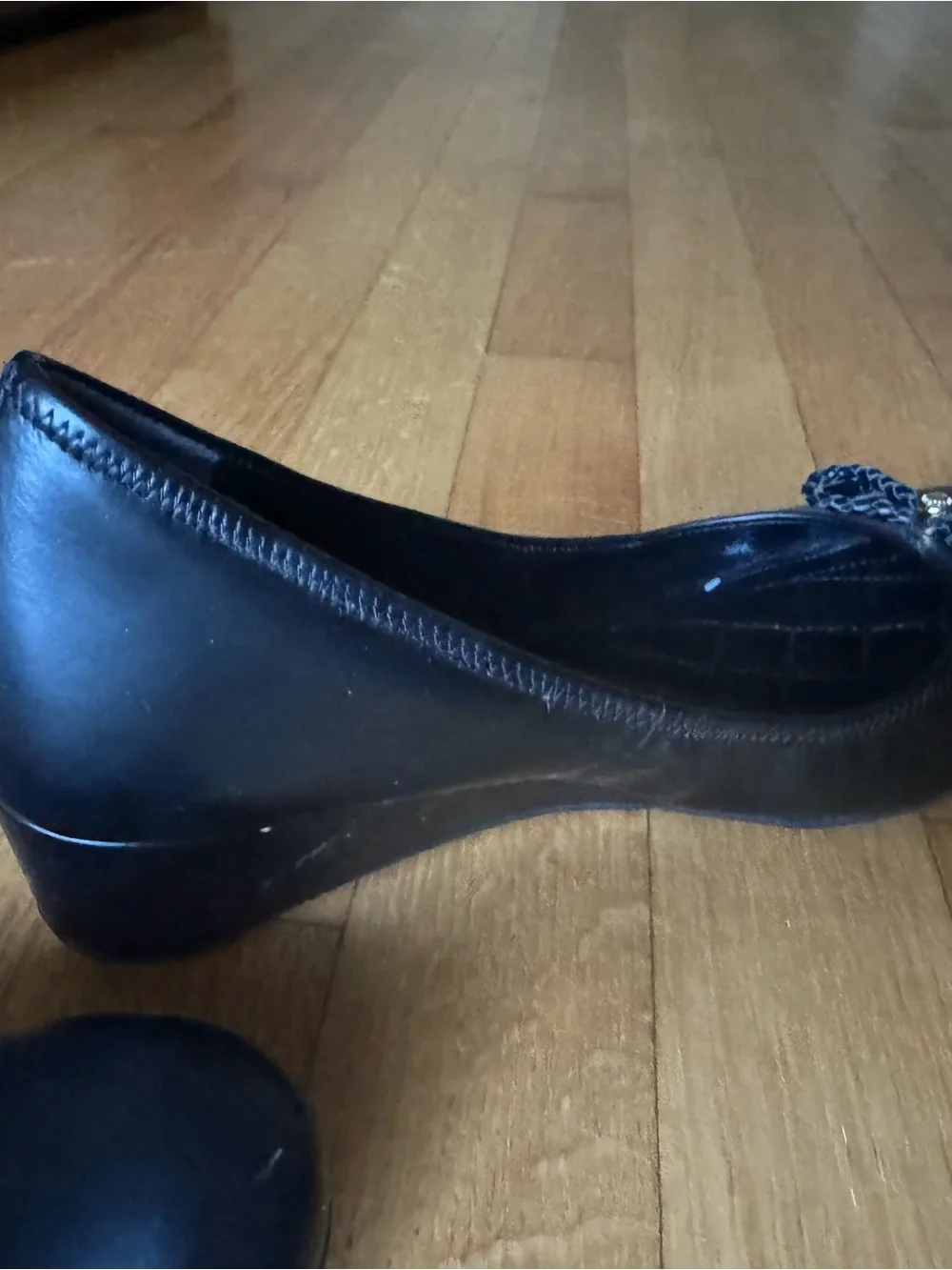 Cole Haan Black Leather Bow Trim Wedges